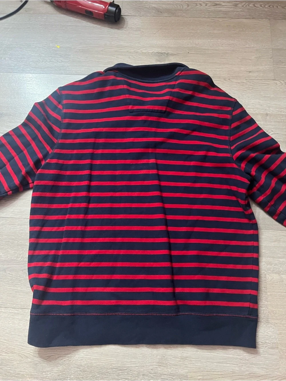 Nautica Red & Navy Striped Long Sleeve Polo